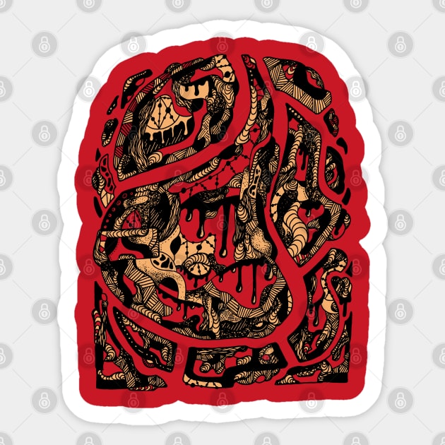 Abstract Wave of Thoughts No 3 - Red and Cream Sticker by kenallouis